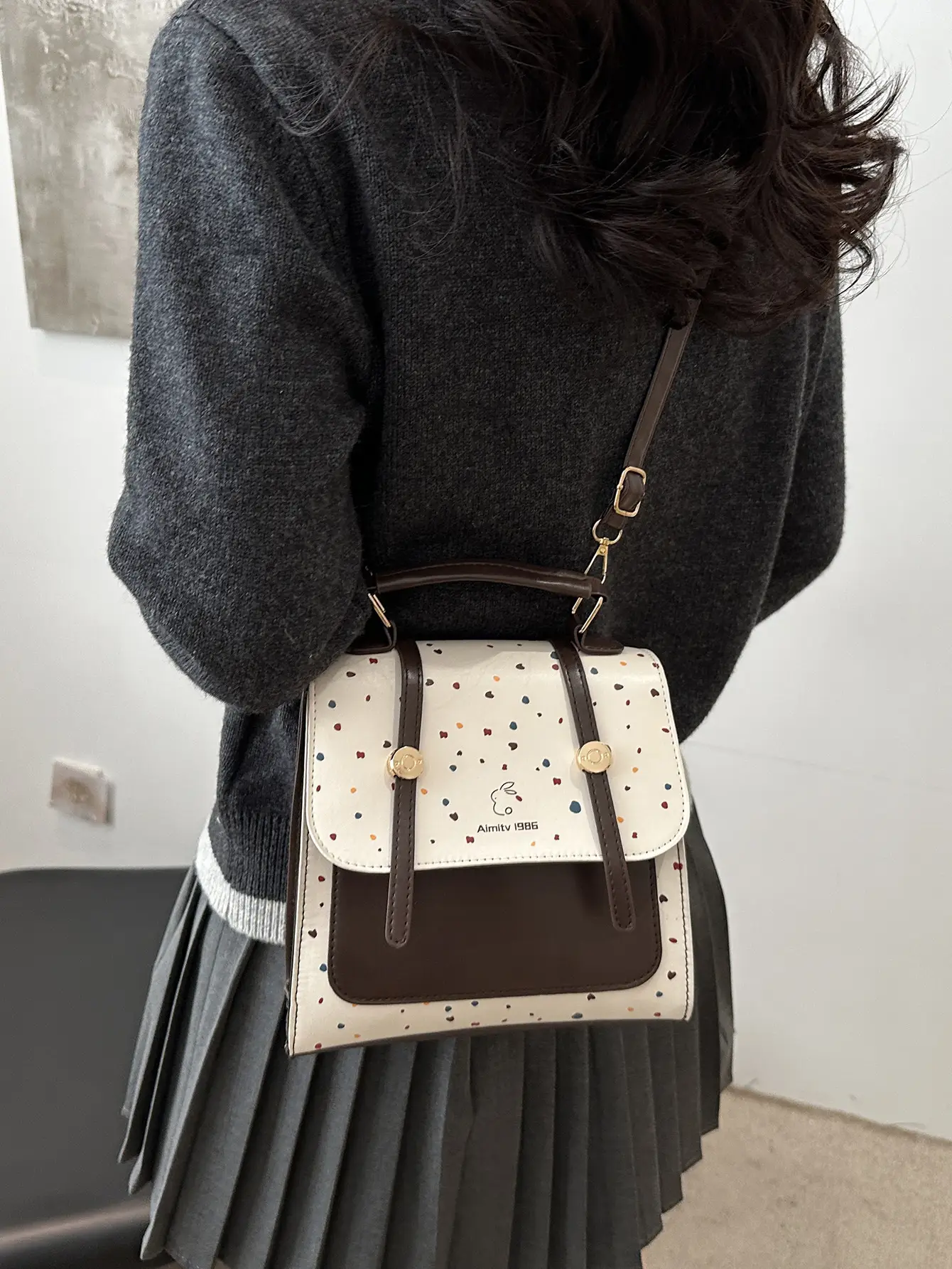 Women's Vintage Dot Backpack One Shoulder Wave Print - Image 4