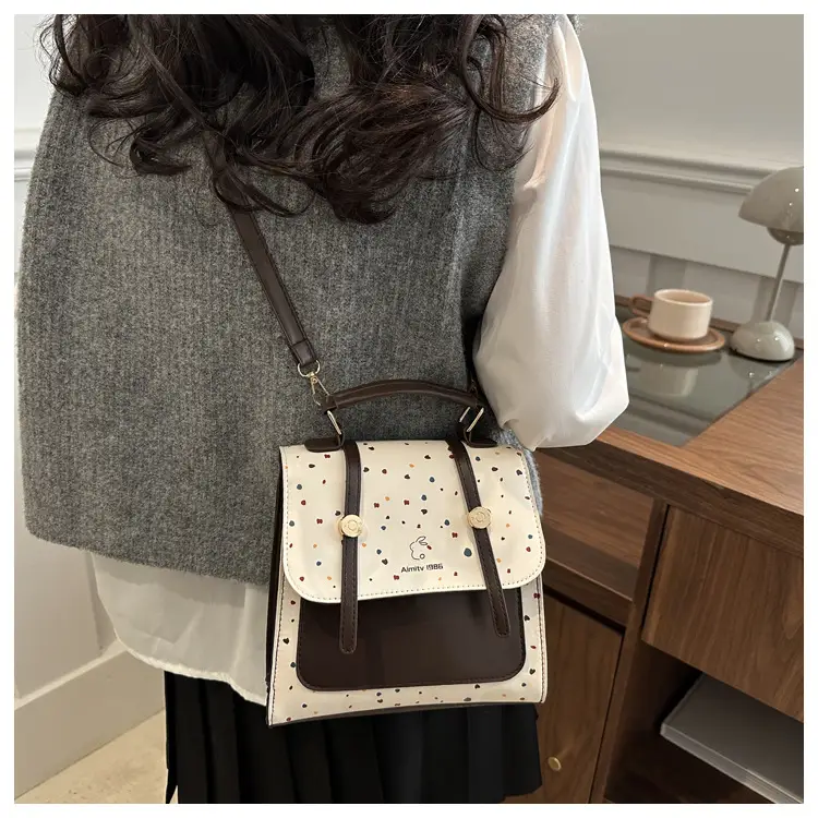 Women's Vintage Dot Backpack One Shoulder Wave Print — feature 12