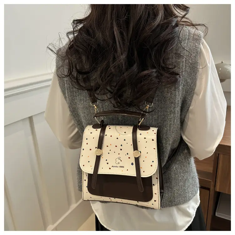 Women's Vintage Dot Backpack One Shoulder Wave Print — feature 13