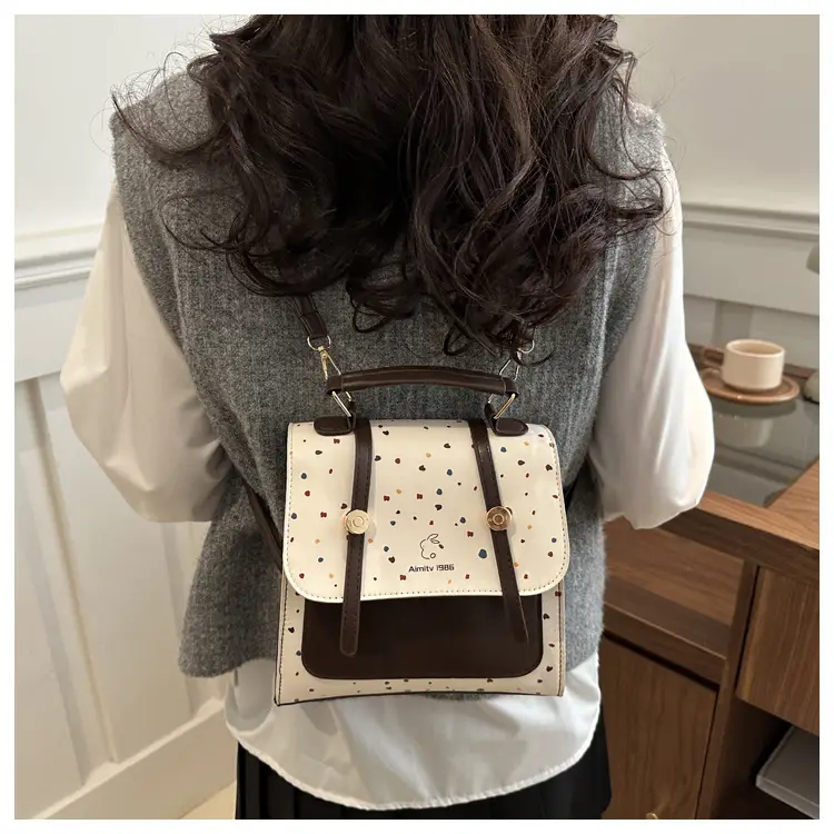Women's Vintage Dot Backpack One Shoulder Wave Print — feature 14
