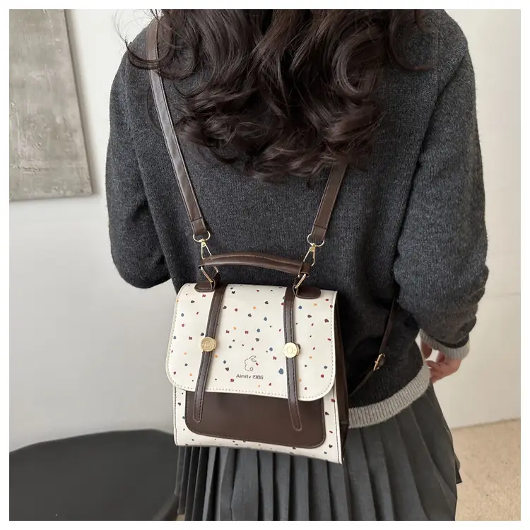Women's Vintage Dot Backpack One Shoulder Wave Print — feature 7