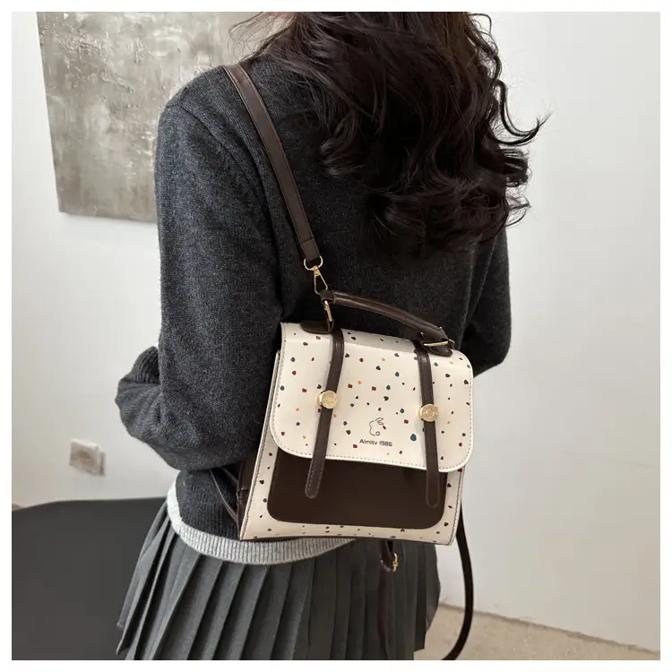 Women's Vintage Dot Backpack One Shoulder Wave Print — feature 9