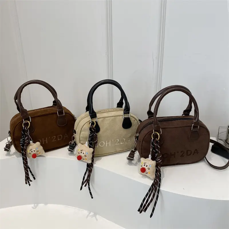 Women's Soft Leather Shoulder Bag with Cute Charm - Image 10