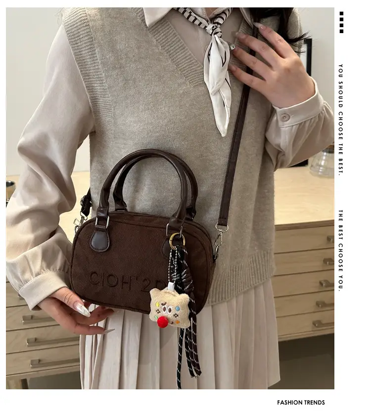 Women's Soft Leather Shoulder Bag with Cute Charm — feature 2