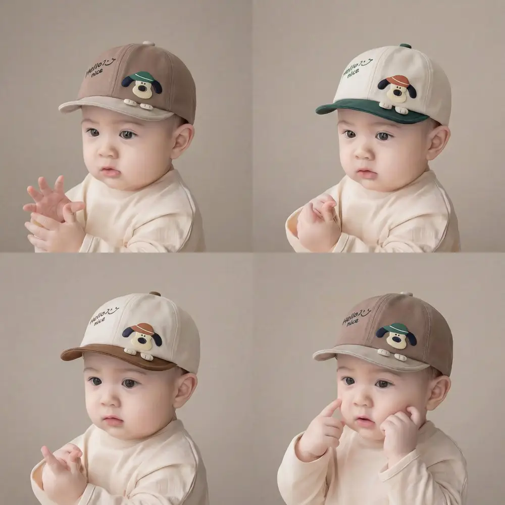 Brown Cartoon Baby Cap with Face Design - Image 33