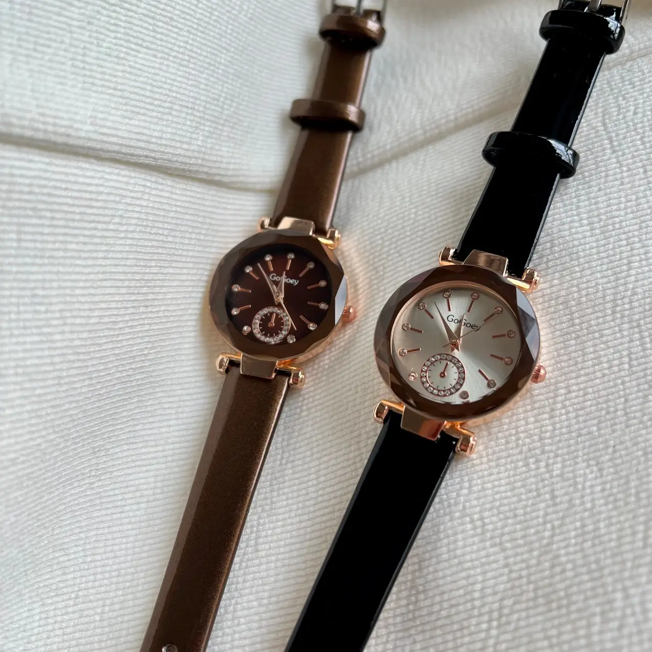 Women's Korean Rhinestone Quartz Watch Red Leather Belt