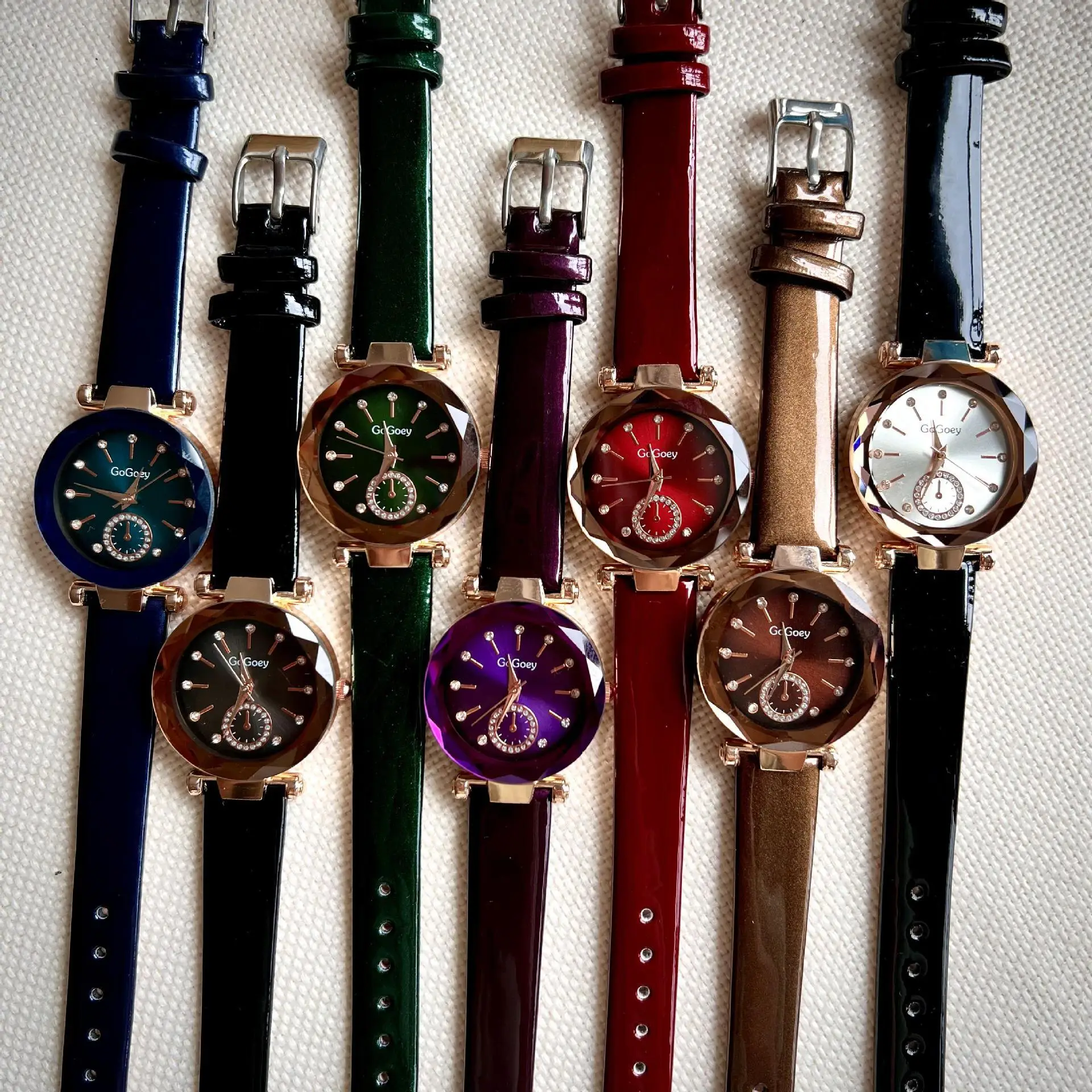 Women's Korean Rhinestone Quartz Watch Red Leather Belt