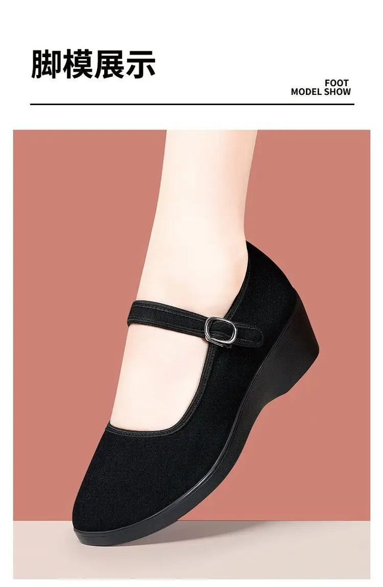 Women's Black Wedge Sandals with Buckle Strap — feature 2
