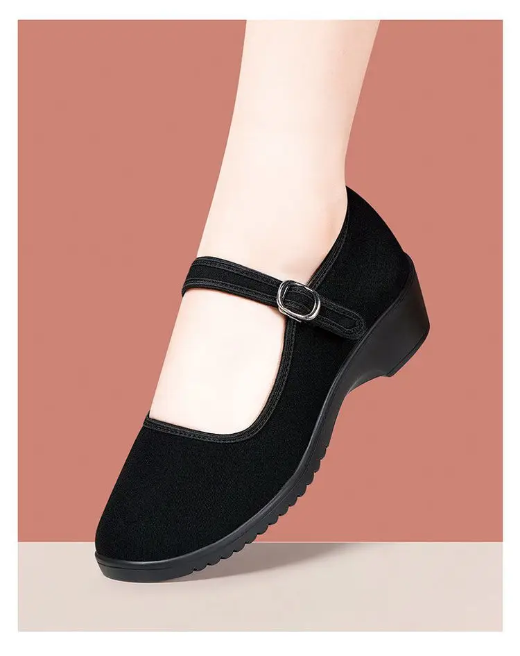Women's Black Wedge Sandals with Buckle Strap — feature 6