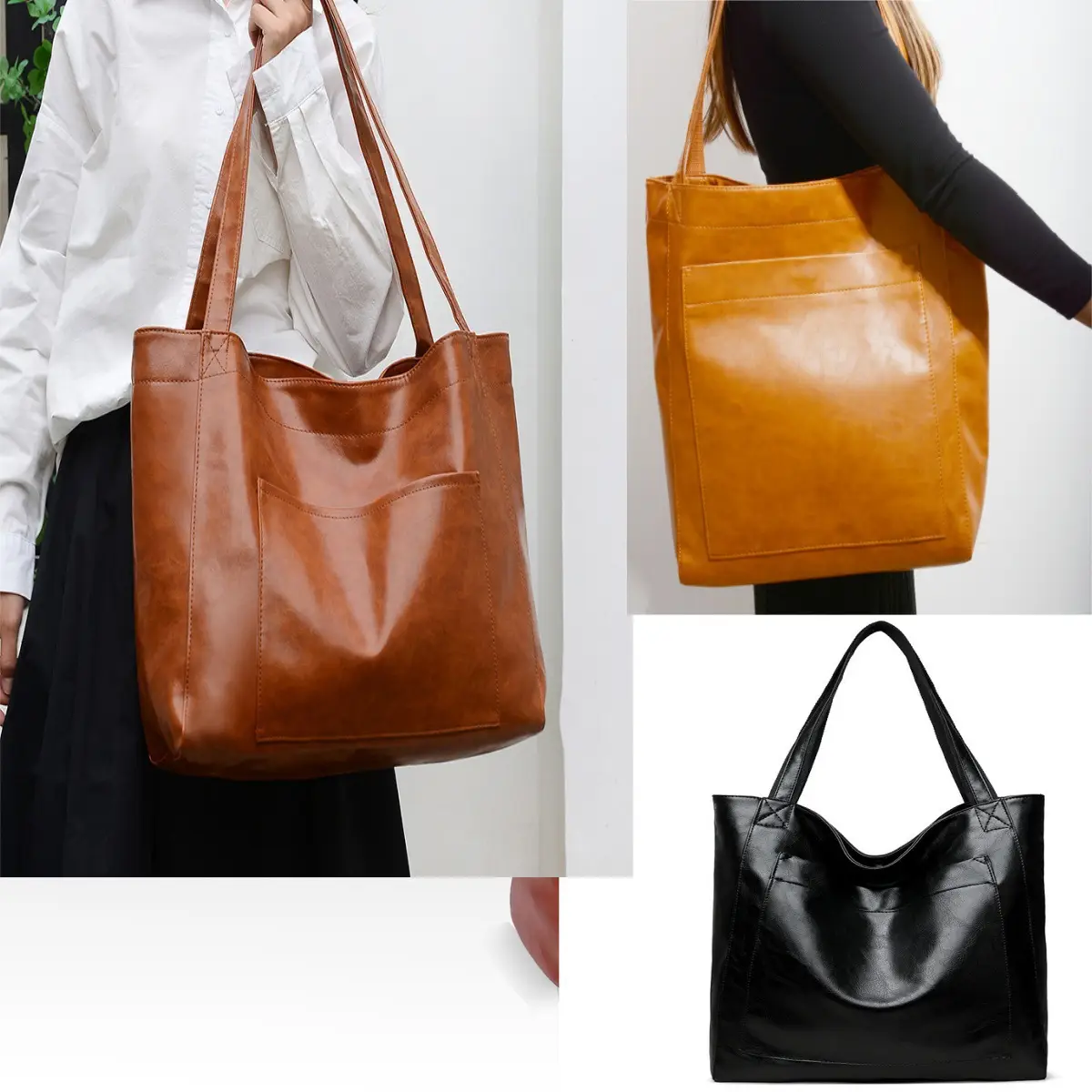 Vintage Women's Handbag Large Capacity Leather Shoulder Bag - Image 5