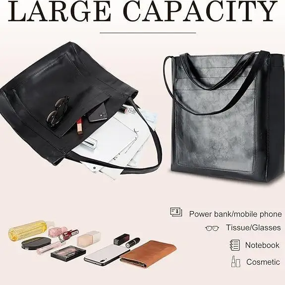 Vintage Women's Handbag Large Capacity Leather Shoulder Bag - Image 7