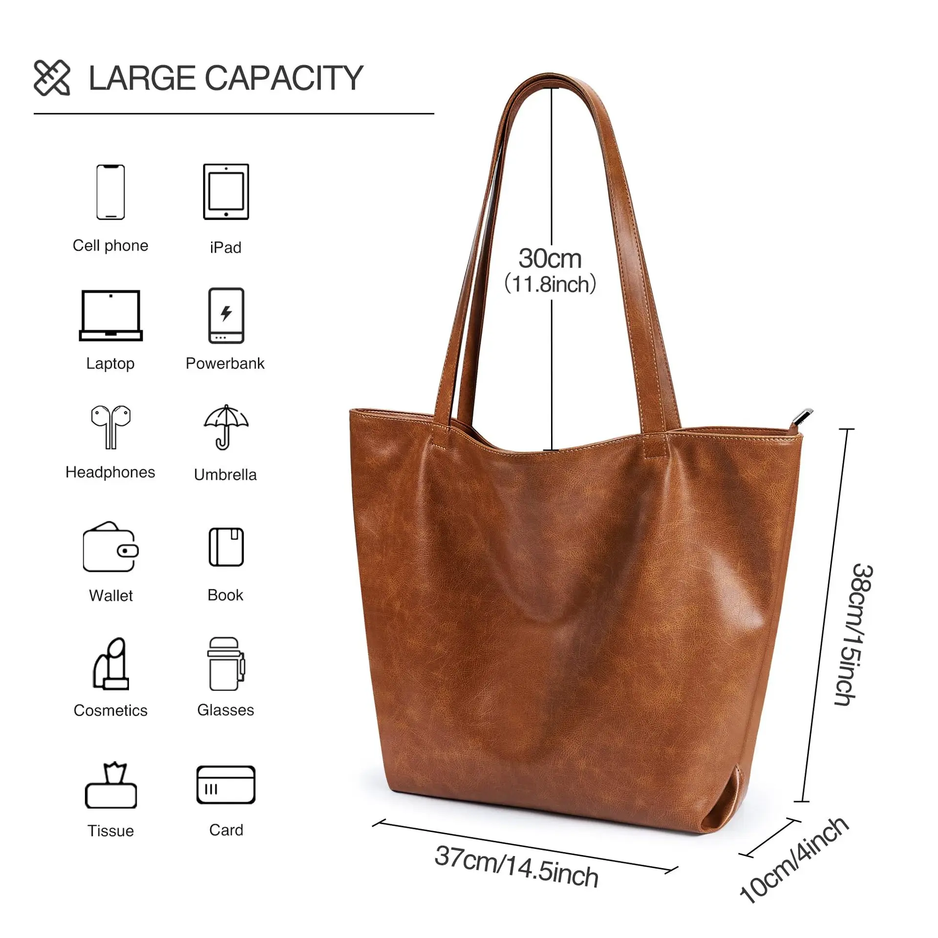 Vintage Women's Handbag Large Capacity Leather Shoulder Bag - Image 9