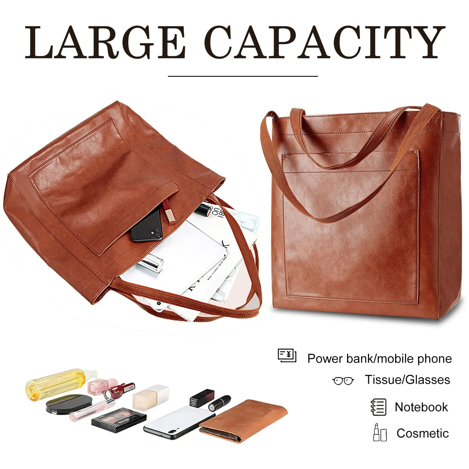Vintage Women's Handbag Large Capacity Leather Shoulder Bag — feature 1