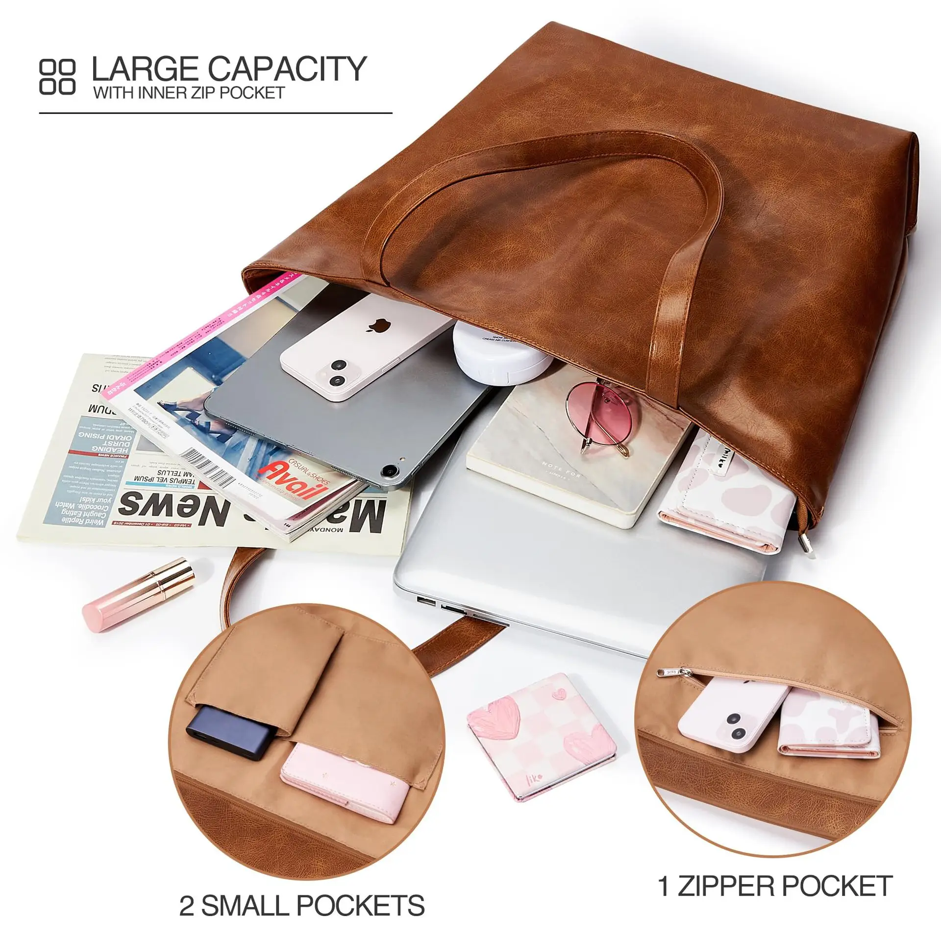 Vintage Women's Handbag Large Capacity Leather Shoulder Bag — feature 2
