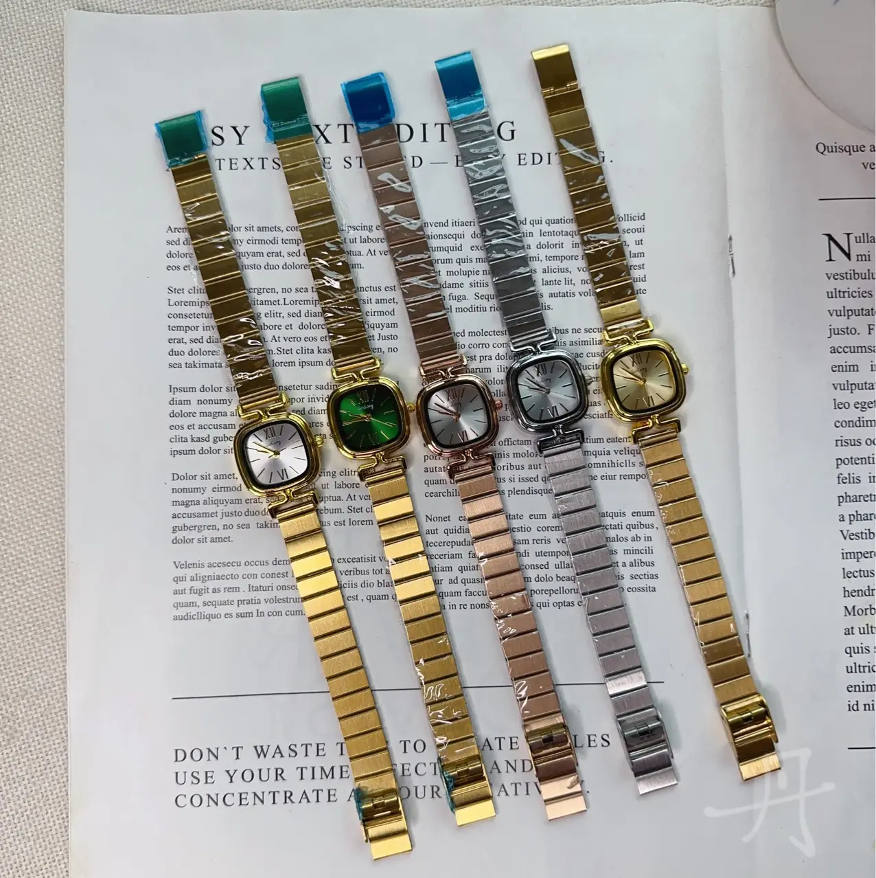 Gold Square Quartz Women's Watch with Steel Band — feature 8