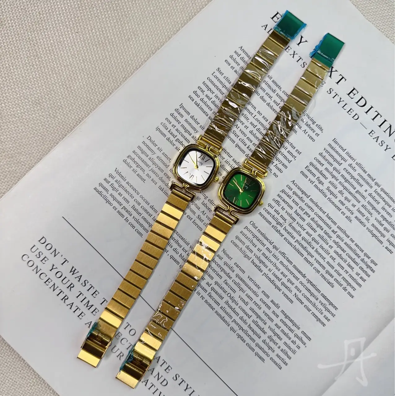 Gold Square Quartz Women's Watch with Steel Band — feature 9