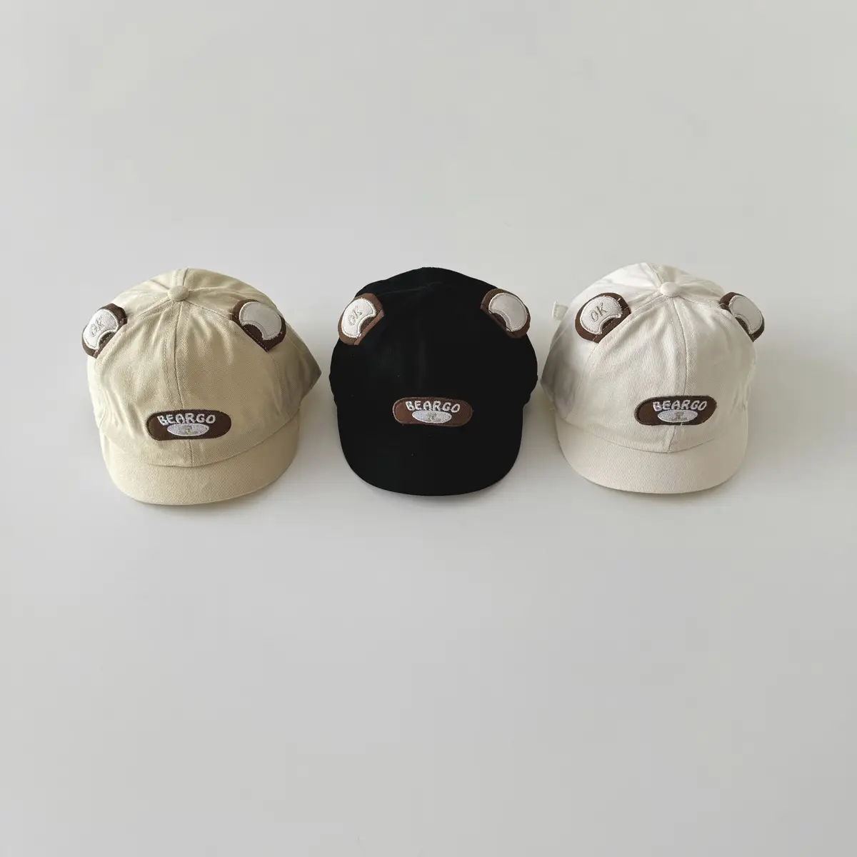 Girls White Bear Ears Cap with Logo