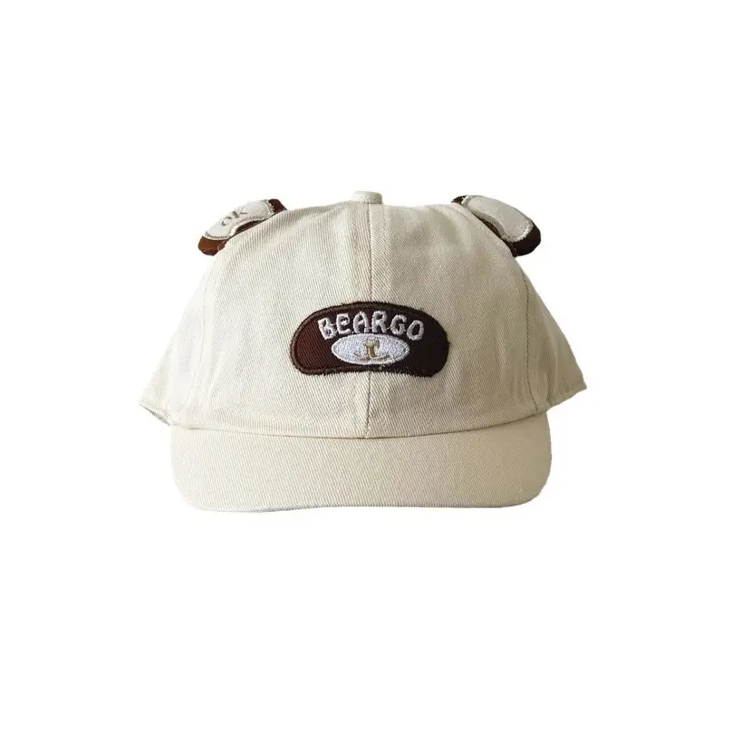 Girls White Bear Ears Cap with Logo