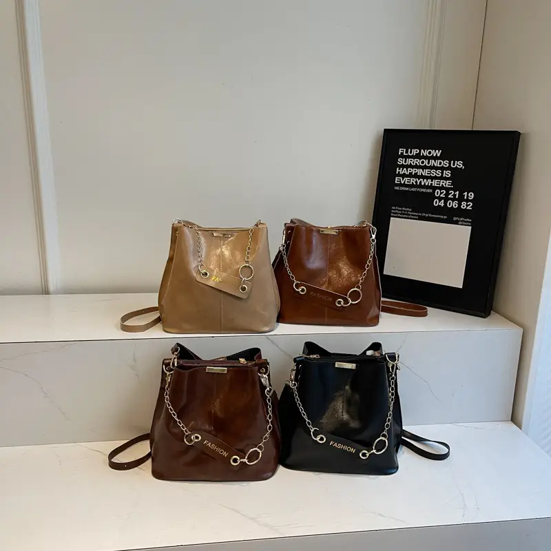 Women's Vintage Leather Bucket Bag Tan 2025 - Image 6