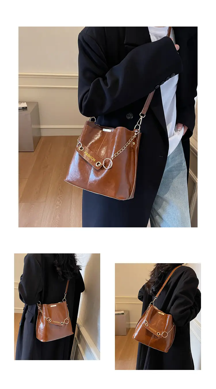 Women's Vintage Leather Bucket Bag Tan 2025 — feature 27