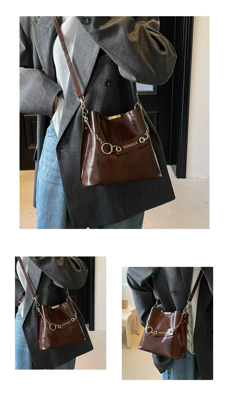 Women's Vintage Leather Bucket Bag Tan 2025 — feature 28