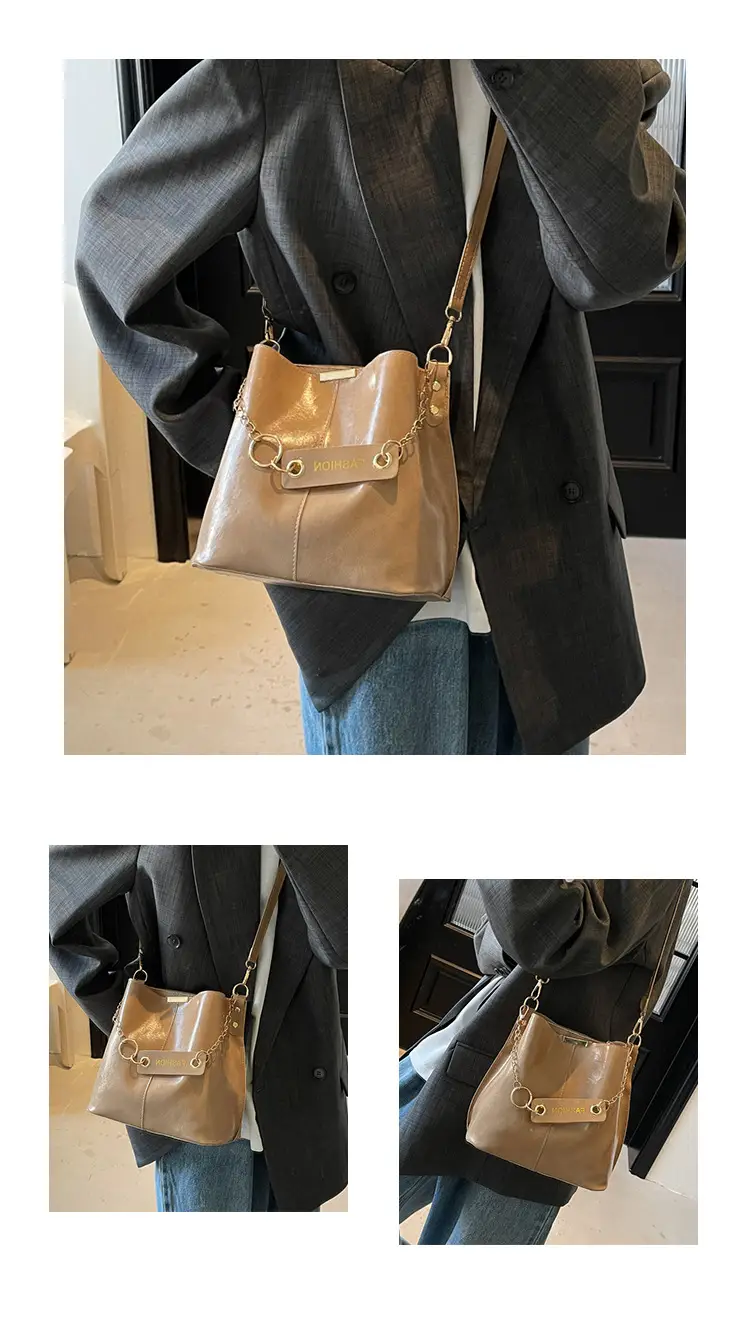 Women's Vintage Leather Bucket Bag Tan 2025 — feature 29