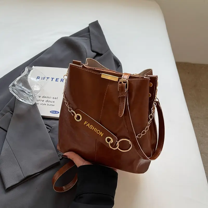 Women's Vintage Leather Bucket Bag Tan 2025 - Image 2
