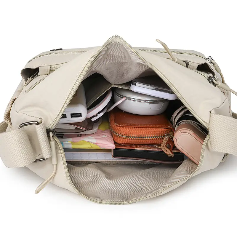 Women's Crossbody Bag Beige Nylon Large Capacity Lightweight - Image 11