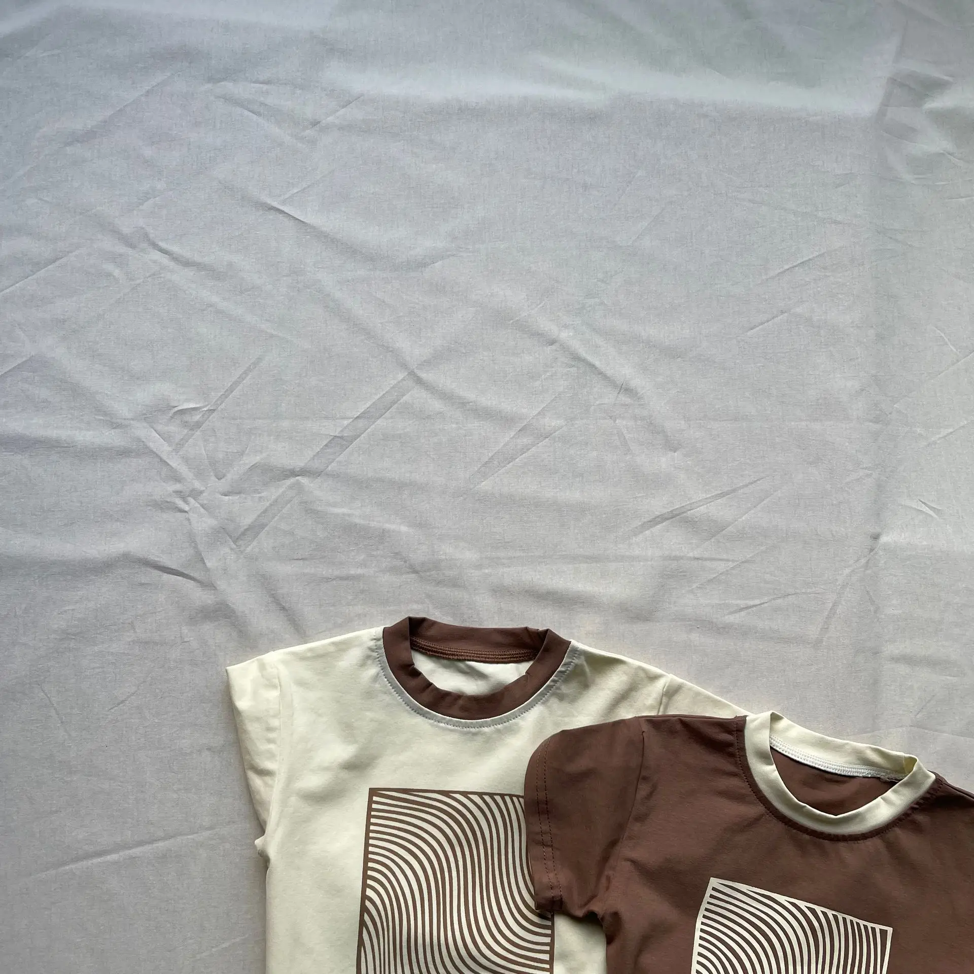 Korean Style Printed Shorts Set for Boys Girls Brown Cream — feature 5