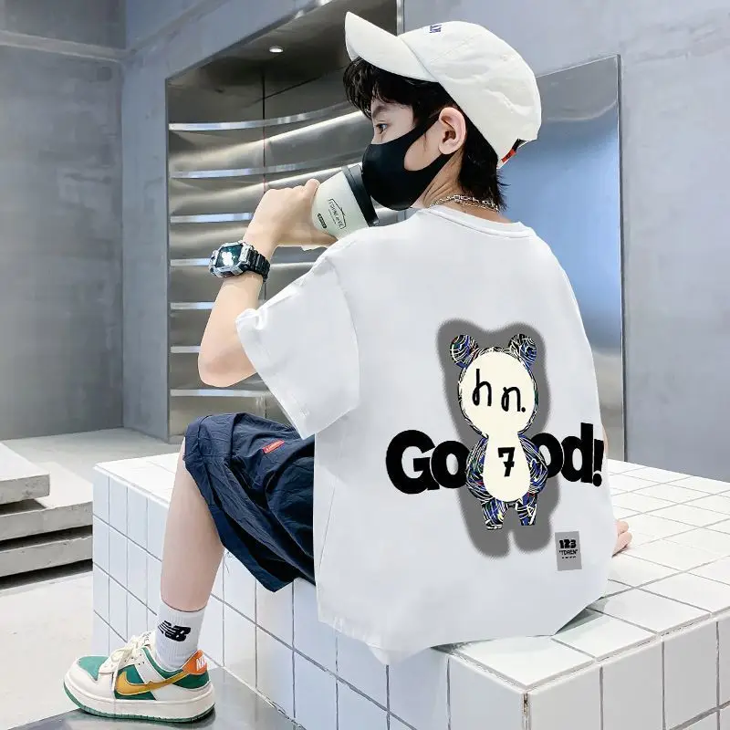 White Printed T-Shirt for Boys Summer Wear - Image 7