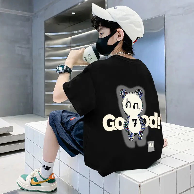 White Printed T-Shirt for Boys Summer Wear - Image 2