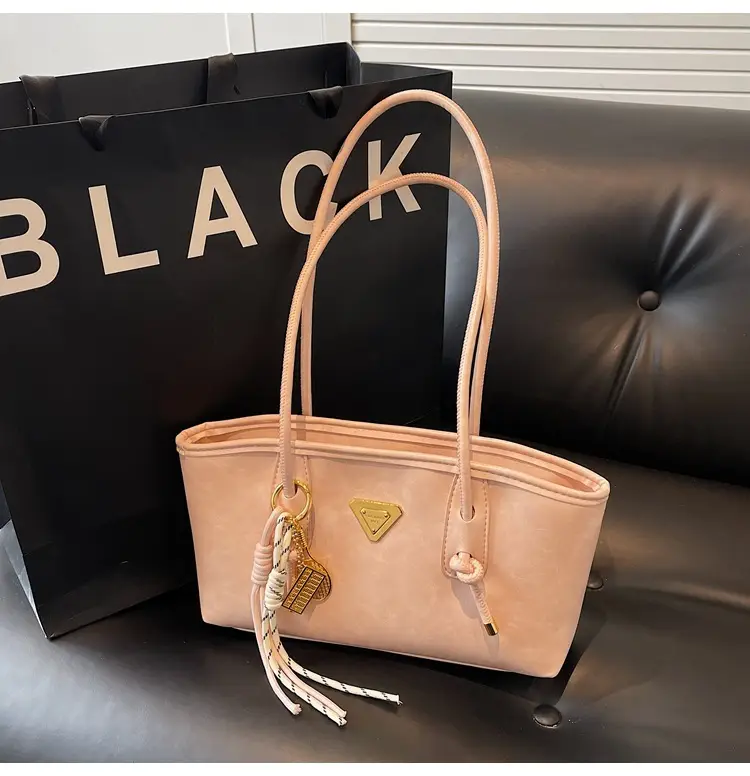 Pink Leather Shoulder Bag with Gold Plated Handle — feature 14
