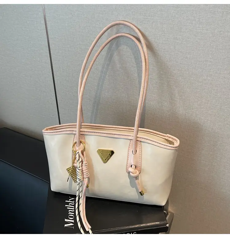 Pink Leather Shoulder Bag with Gold Plated Handle — feature 15