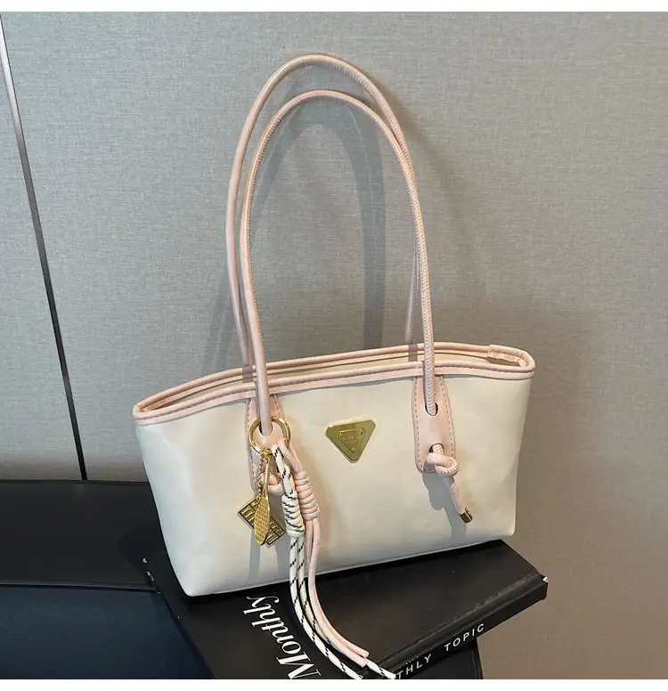 Pink Leather Shoulder Bag with Gold Plated Handle - Image 4