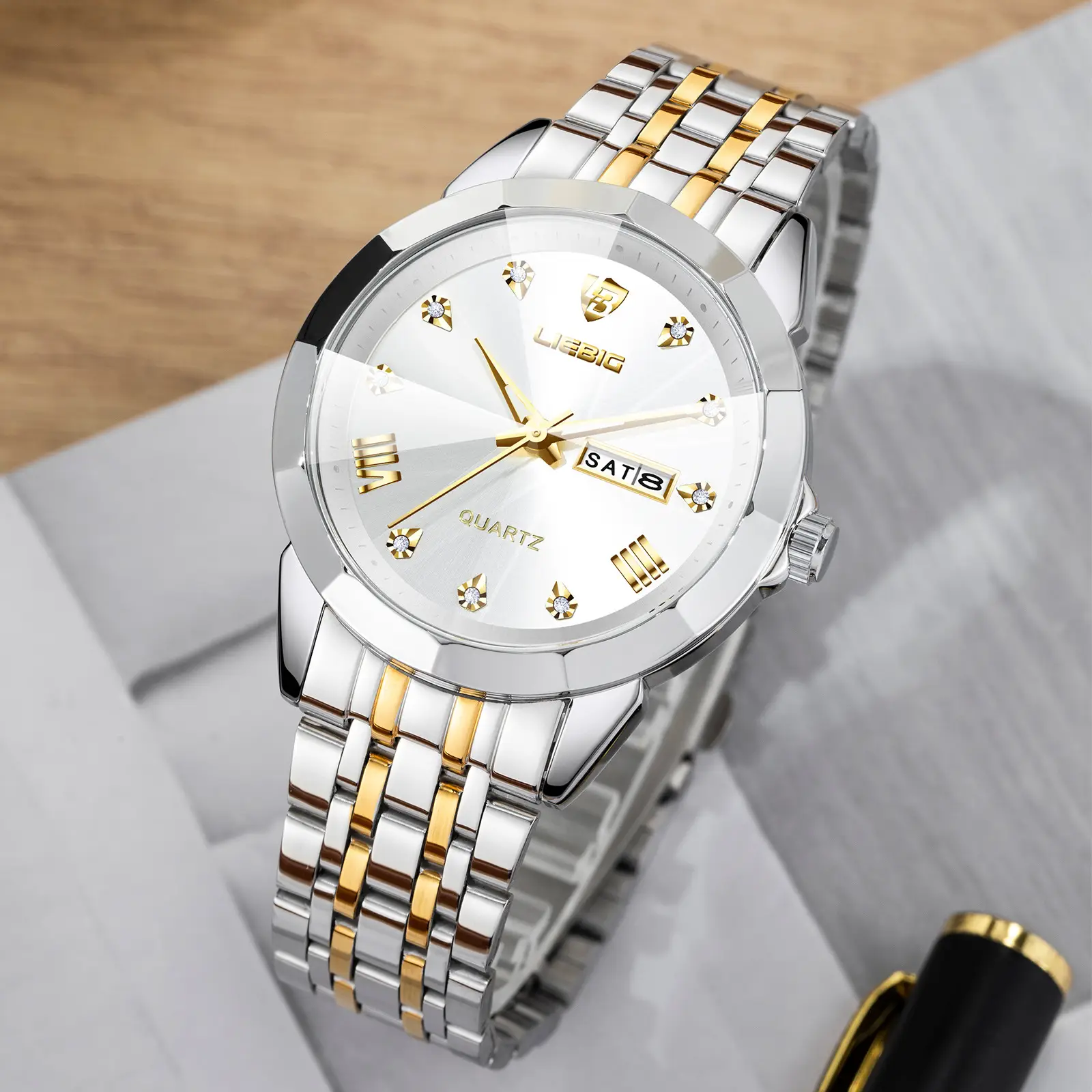 Men's Stainless Steel Watch with Gold Dial and Bracelet - Image 4