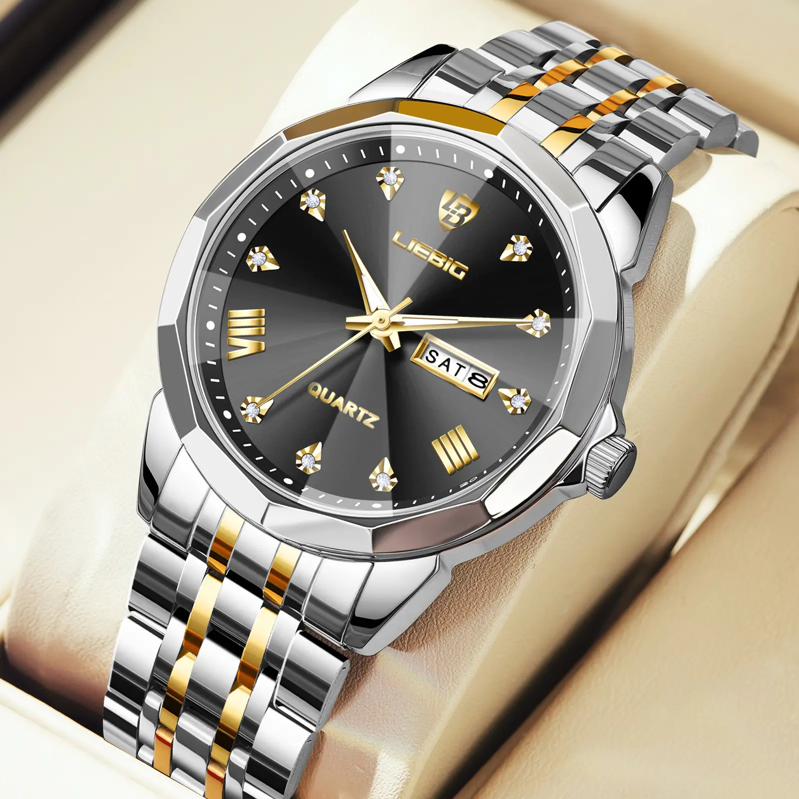 Men's Stainless Steel Watch with Gold Dial and Bracelet - Image 5