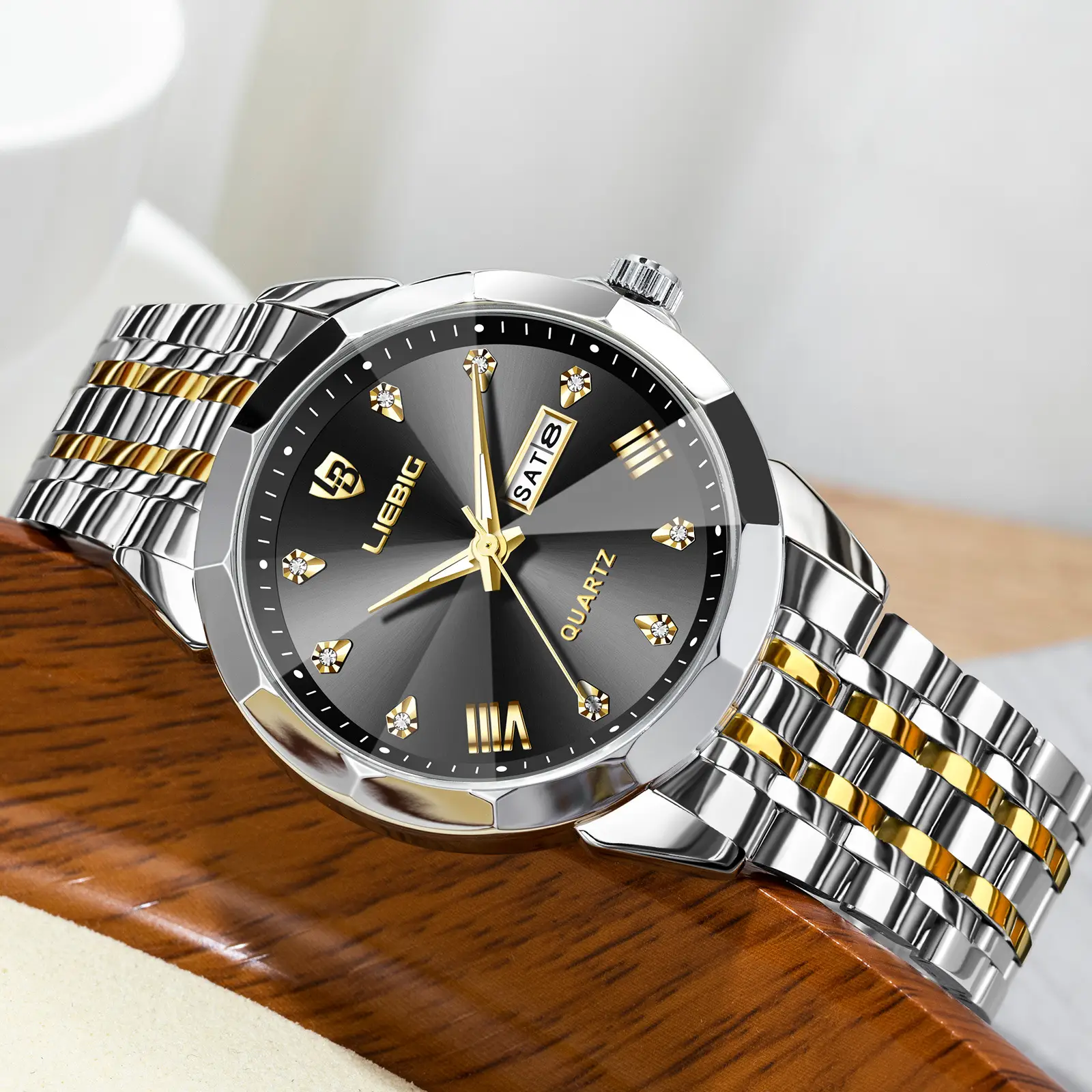 Men's Stainless Steel Watch with Gold Dial and Bracelet - Image 6