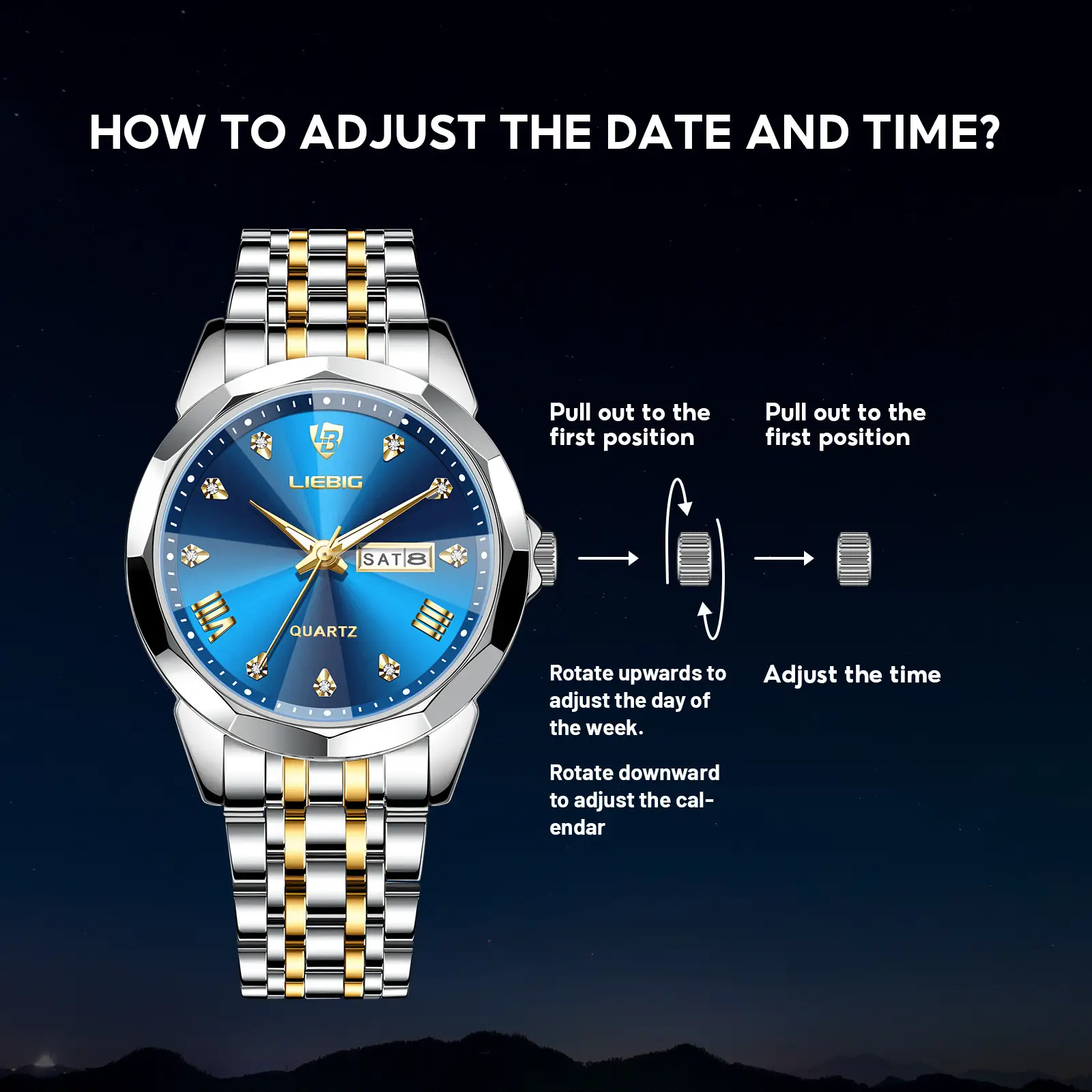 Men's Stainless Steel Watch with Gold Dial and Bracelet - Image 7