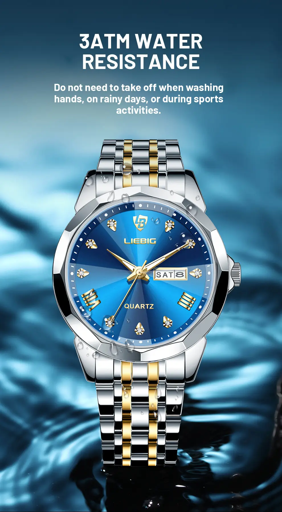 Men's Stainless Steel Watch with Gold Dial and Bracelet — feature 14