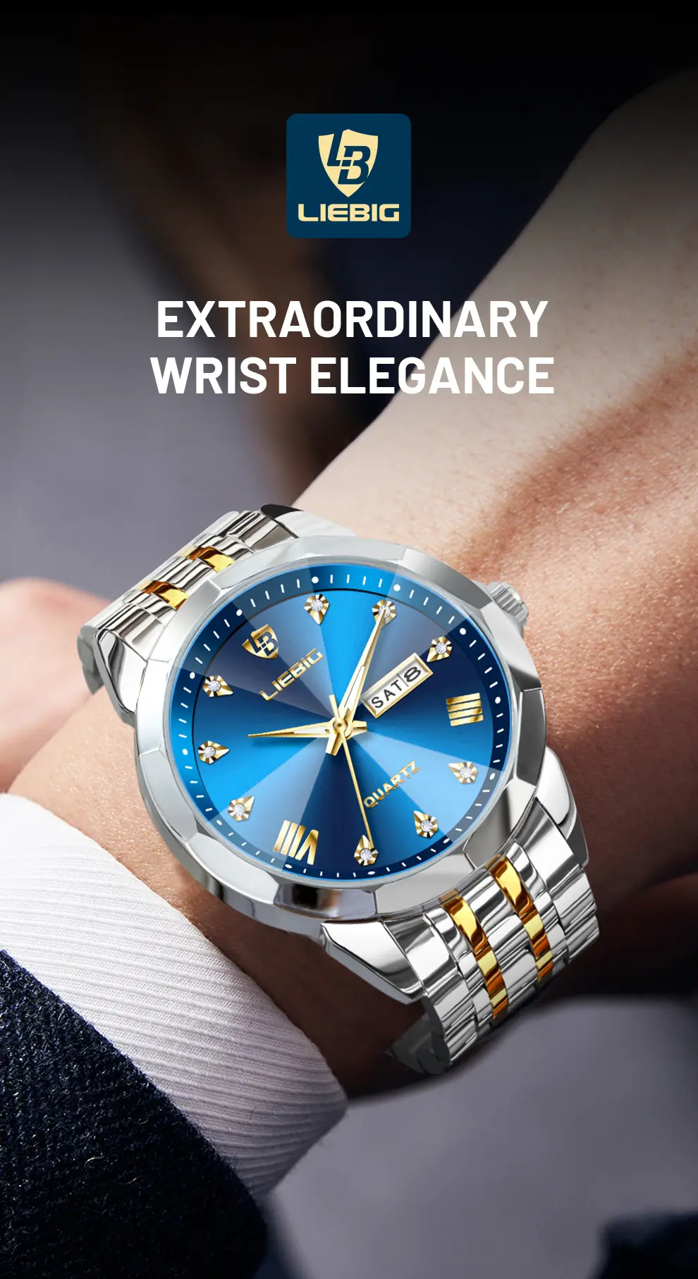 Men's Stainless Steel Watch with Gold Dial and Bracelet — feature 6