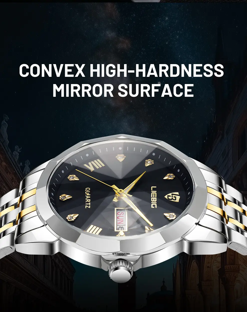 Men's Stainless Steel Watch with Gold Dial and Bracelet — feature 9