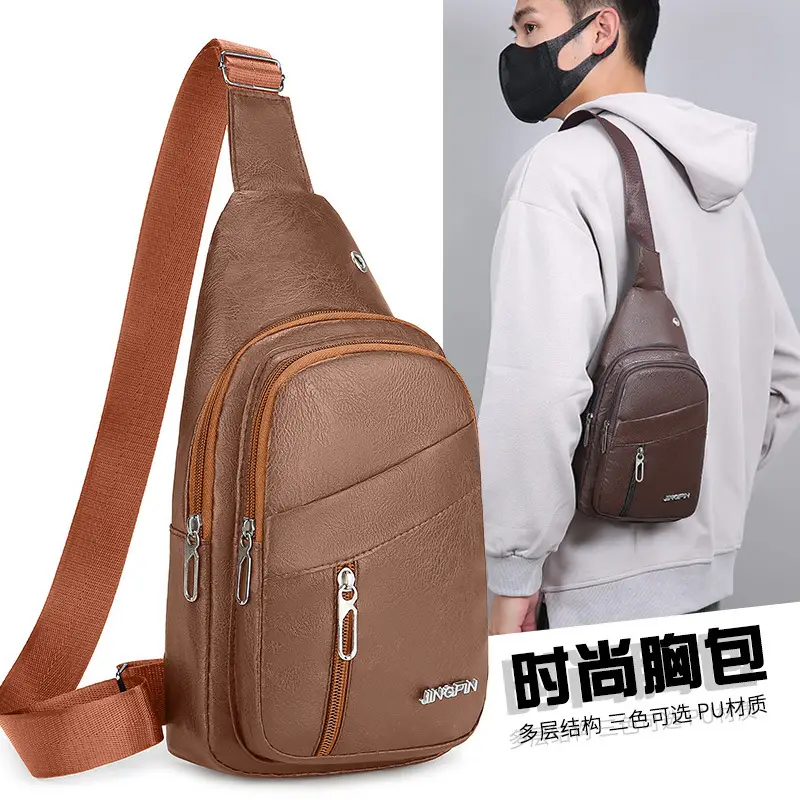 Men's Crossbody Bag Black Multi Color PU Leather - Image 5
