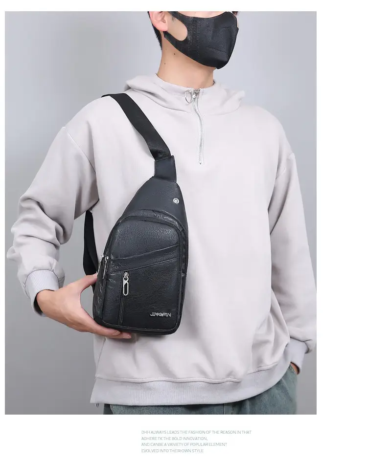 Men's Crossbody Bag Black Multi Color PU Leather — feature 10