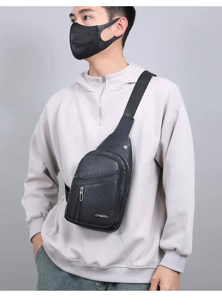 Men's Crossbody Bag Black Multi Color PU Leather — feature 11