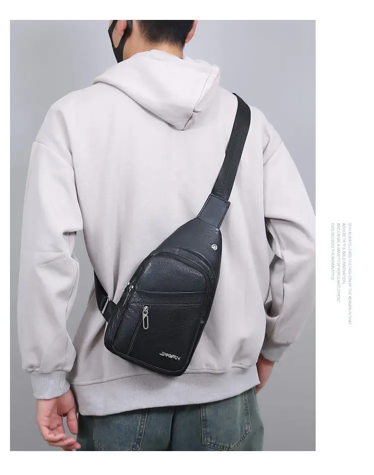 Men's Crossbody Bag Black Multi Color PU Leather — feature 12