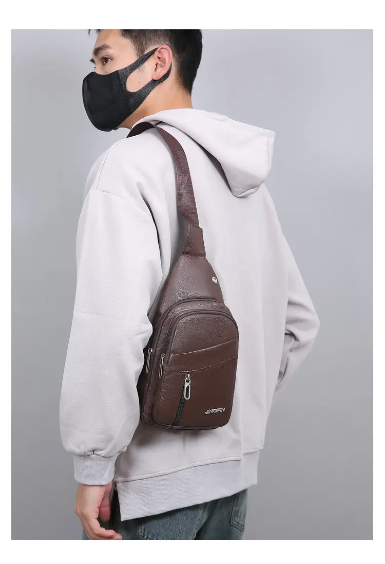 Men's Crossbody Bag Black Multi Color PU Leather — feature 13