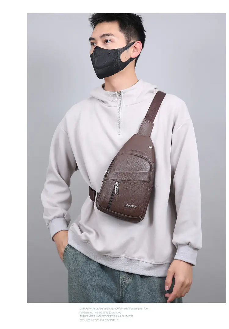 Men's Crossbody Bag Black Multi Color PU Leather — feature 14