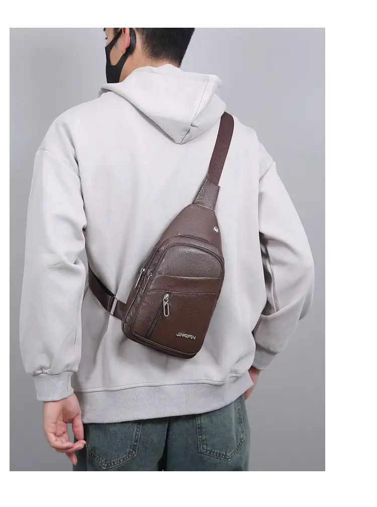 Men's Crossbody Bag Black Multi Color PU Leather — feature 15