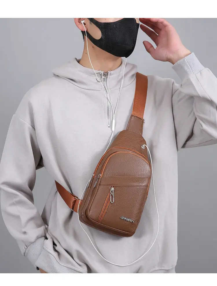 Men's Crossbody Bag Black Multi Color PU Leather — feature 17