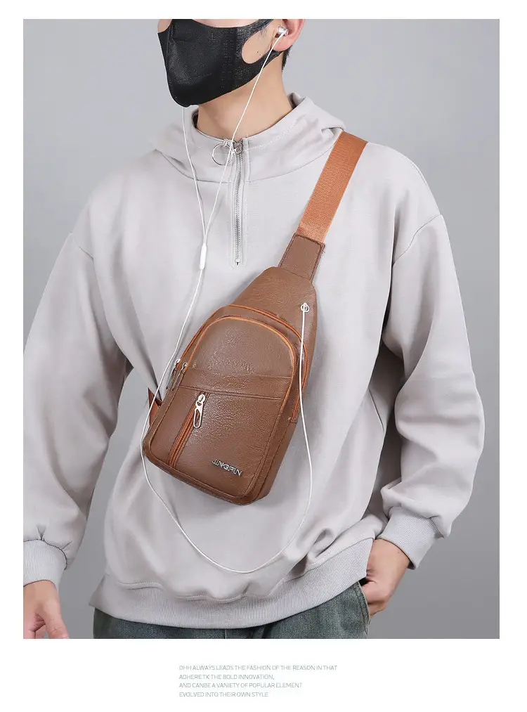 Men's Crossbody Bag Black Multi Color PU Leather — feature 18